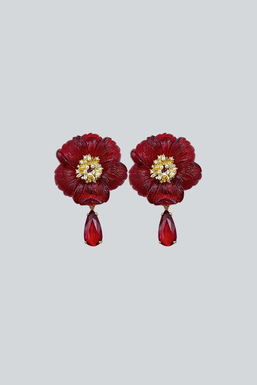 ARETES FLOR ROJA GOTA ROJA